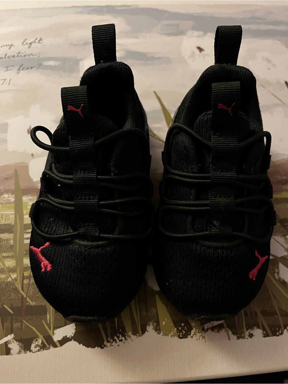 Puma Kids Black Sneakers with Pink Logo Accents